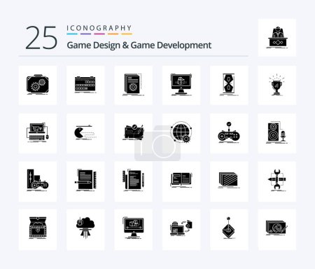 Ilustración de Game Design And Game Development 25 Solid Glyph icon pack including dimensional. 3d. release. script. developer - Imagen libre de derechos