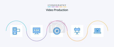 Téléchargez les illustrations : Pack de 5 icônes bleu de production vidéo, y compris multimédia. film. caméra. cinéma. p - en licence libre de droit