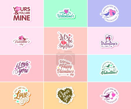 Illustration for Celebrate Love with Stunning Valentine's Day Graphics and Typography Stickers - Royalty Free Image