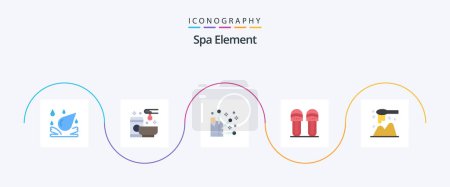 Illustration for Spa Element Flat 5 Icon Pack Including spoon. ladle. acupuncture. slipper. comfortable - Royalty Free Image