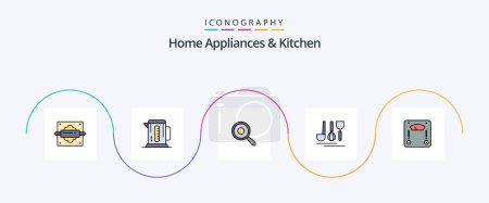 Illustration for Home Appliances And Kitchen Line Filled Flat 5 Icon Pack Including scale. travel. pan. service. cutlery - Royalty Free Image