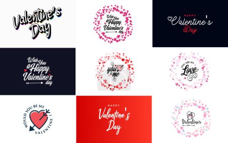 Téléchargez les illustrations : Happy Valentine's Day greeting card template with a romantic theme and a red color scheme - en licence libre de droit