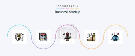 Téléchargez les illustrations : Business Startup Line Filled Flat Pack de 5 icônes y compris internet. monde. dollar. graphique. graphique - en licence libre de droit