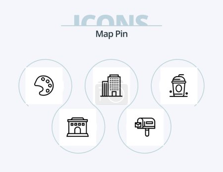 Illustration for Map Pin Line Icon Pack 5 Icon Design. . . wheel. cup. coffee - Royalty Free Image