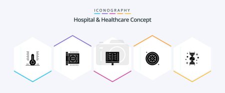 Ilustración de Hospital y Concepto de Salud 25 Paquete de iconos de Glifos incluyendo médicos. atención médica. Médico. salud. radiografía - Imagen libre de derechos