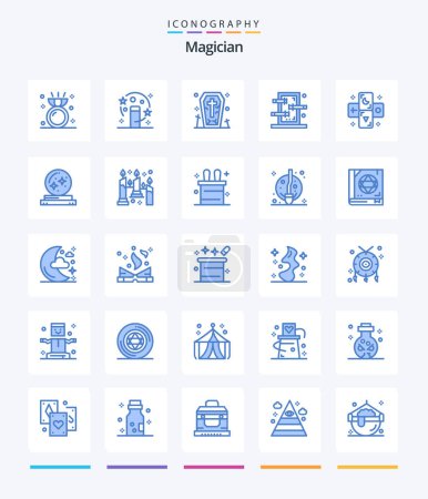 Illustration for Creative Magician 25 Blue icon pack  Such As horoscope. show. coffin. piercings. box - Royalty Free Image