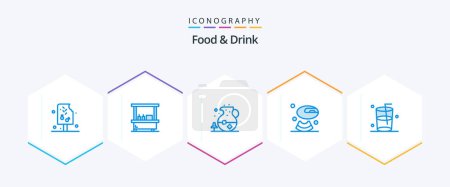 Téléchargez les illustrations : Food And Drink 25 Pack icône bleue, y compris la boisson. melon. Debout. produits alimentaires - en licence libre de droit