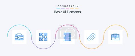 Illustration for Basic Ui Elements Blue 5 Icon Pack Including hand bag. suitcase. movi. bag. paper - Royalty Free Image