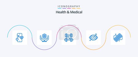 Ilustración de Paquete del icono de la salud y del azul médico 5 incluyendo la medicina. tableta. Mancuerna. prueba ocular. médico - Imagen libre de derechos