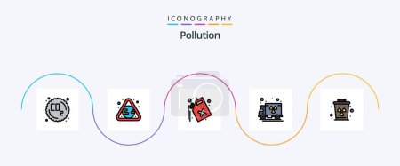 Téléchargez les illustrations : Pollution Line Filled Flat 5 Icon Pack Including trash. garbage. gas. environment. pollution - en licence libre de droit
