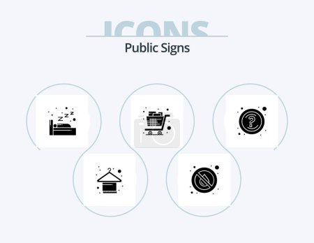 Téléchargez les illustrations : Panneaux publics Glyph Icon Pack 5 Icon Design. À l'aide. faire du shopping. le temps. épicerie. chariot - en licence libre de droit