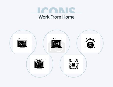 Illustration for Work From Home Glyph Icon Pack 5 Icon Design. online. meeting. communication. communication. tutorial - Royalty Free Image