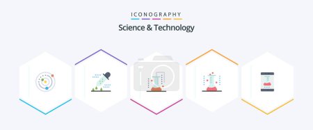 Illustration for Science And Technology 25 Flat icon pack including lab flask. chemical flask. pipette dropper. scientific research. science lab - Royalty Free Image