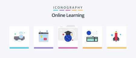Illustration for Online Learning Flat 5 Icon Pack Including education. online. graduation cap. knowledge. book. Creative Icons Design - Royalty Free Image