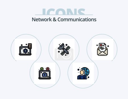Téléchargez les illustrations : Network And Communications Line Filled Icon Pack 5 Icon Design. server. configure. science. setting. connect - en licence libre de droit