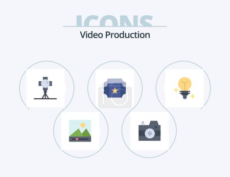 Ilustración de Video Producción Flat Icon Pack 5 Icon Design. medios de comunicación. bombilla. Película. Boleto. cine - Imagen libre de derechos