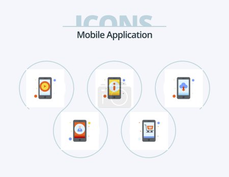 Illustration for Mobile Application Flat Icon Pack 5 Icon Design. app download. app. video app. more. detail - Royalty Free Image