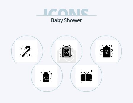 Ilustración de Baby Shower Glyph Icon Pack 5 Icon Design. bottle. kid. candy cane. invitation. child - Imagen libre de derechos