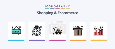 Téléchargez les illustrations : Shopping and Ecommerce Line Filled 5 Icon Pack Including discount. storehouse. order booked. store. outlet. Creative Icons Design - en licence libre de droit
