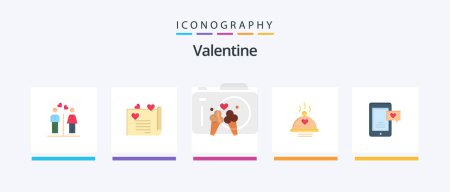 Téléchargez les illustrations : Valentine Flat Pack de 5 icônes comprenant de la crème glacée. jour. amour. valentines. amour. Icônes créatives Design - en licence libre de droit