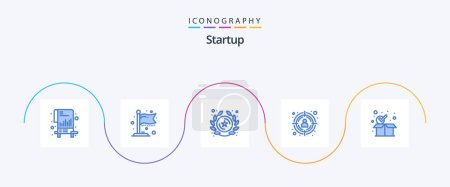 Illustration for Startup Blue 5 Icon Pack Including box. package. insignia. checkmark. target - Royalty Free Image