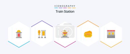 Illustration for Train Station 25 Flat icon pack including . garage. fountain. door. ticket - Royalty Free Image