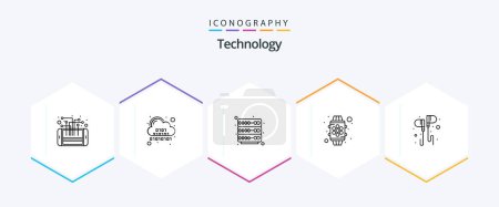 Illustration for Technology 25 Line icon pack including free. watch. digital. smart. server - Royalty Free Image