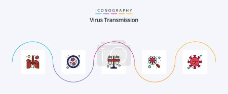 Ilustración de Línea de transmisión de virus llenó el paquete plano del icono 5 incluyendo coronavirus. interfac. prueba. Vidrio. virus de exploración - Imagen libre de derechos