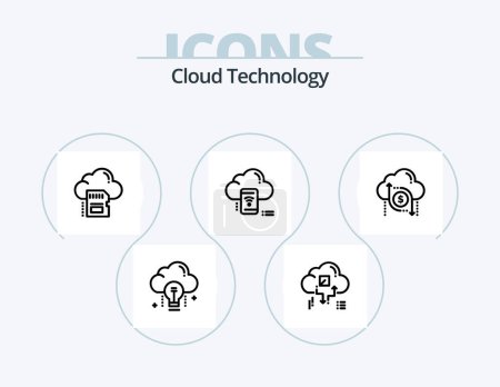 Ilustración de Cloud Technology Line Icon Pack 5 Icon Design. nuevo. nube. bitcoind. Dinero. dólar - Imagen libre de derechos