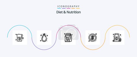 Ilustración de Paquete del icono de la línea 5 de la dieta y de la nutrición incluyendo la medicina. dieta. comida. nueces sin cacahuetes. dieta - Imagen libre de derechos