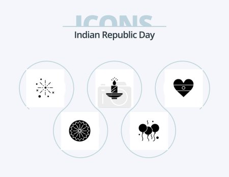 Illustration for Indian Republic Day Glyph Icon Pack 5 Icon Design. diwali. candle. bang. fireworks. diwali - Royalty Free Image