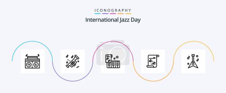 Illustration for International Jazz Day Line 5 Icon Pack Including playlist. media . university. file . music - Royalty Free Image