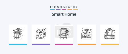 Téléchargez les illustrations : Smart Home Line 5 Icon Pack Including house. chip. control. web cam. cam. Creative Icons Design - en licence libre de droit
