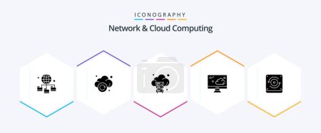 Téléchargez les illustrations : Network And Cloud Computing 25 Glyph icon pack including sound. computing. cloud. technology. cloud - en licence libre de droit