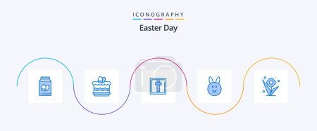 Illustration for Easter Blue 5 Icon Pack Including rose. flower. corss. rabbit. bynny - Royalty Free Image