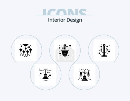 Téléchargez les illustrations : Interior Design Glyph Icon Pack 5 Icon Design. furniture. plant. bulb. interior. cactus - en licence libre de droit