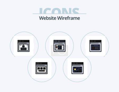 Téléchargez les illustrations : Site Web Wireframe Line Filled Icon Pack 5 Icon Design. web. internet. site web. profil. web - en licence libre de droit