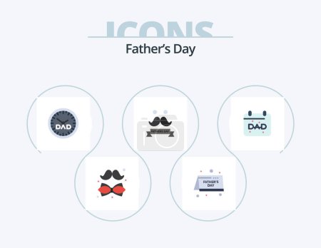 Téléchargez les illustrations : Fathers Day Flat Icon Pack 5 Icon Design. . father. timepiece. date. moustache - en licence libre de droit