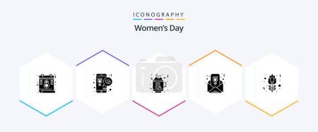 Téléchargez les illustrations : Womens Day 25 Glyph icon pack including blossom. email. women day. tea - en licence libre de droit