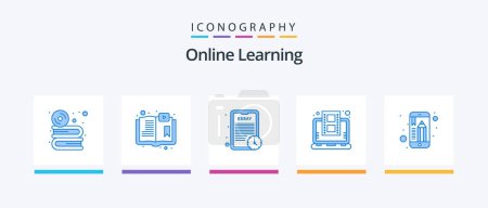 Illustration for Online Learning Blue 5 Icon Pack Including educational app. study. study. education. study time. Creative Icons Design - Royalty Free Image