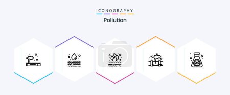 Illustration for Pollution 25 Line icon pack including flask. pollution. burn. leak. smoke - Royalty Free Image