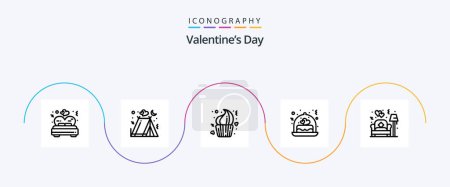 Téléchargez les illustrations : Valentines Day Line 5 Icône Pack y compris canapé. mariage. boulangerie. amour. dessert - en licence libre de droit