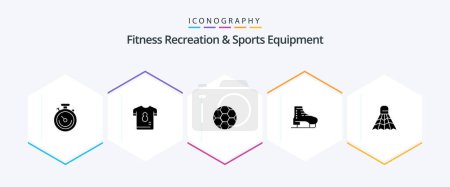 Illustration for Fitness Recreation And Sports Equipment 25 Glyph icon pack including skating. skate. soccer. ice. sport - Royalty Free Image