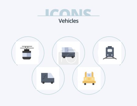 Illustration for Vehicles Flat Icon Pack 5 Icon Design. railway. passenger van. outline. minibus. delivery van - Royalty Free Image