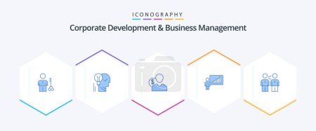 Illustration for Corporate Development And Business Management 25 Blue icon pack including costs. client. brain. success. personal - Royalty Free Image