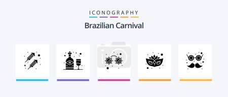 Téléchargez les illustrations : Pack d'icônes Glyphe 5 carnaval brésilien inclus. costume. lunettes. carnaval. mascarade. Icônes créatives Design - en licence libre de droit