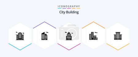 Téléchargez les illustrations : City Building 25 Glyph icon pack including office. building. administration. house. apartment - en licence libre de droit