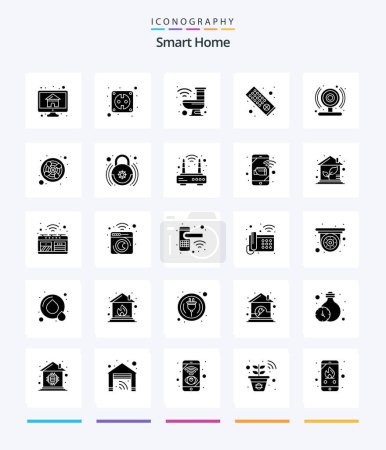 Ilustración de Creative Smart Home 25 Glyph Sólido Negro icono paquete Tal como cam. control remoto. Inteligente. remoto. robot - Imagen libre de derechos