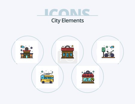 Ilustración de City Elements Line Filled Icon Pack 5 Icon Design. play. local. home. coach. autobus - Imagen libre de derechos
