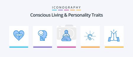 Illustration for Concious Living And Personality Traits Blue 5 Icon Pack Including hearing. ear. life. awareness. training. Creative Icons Design - Royalty Free Image